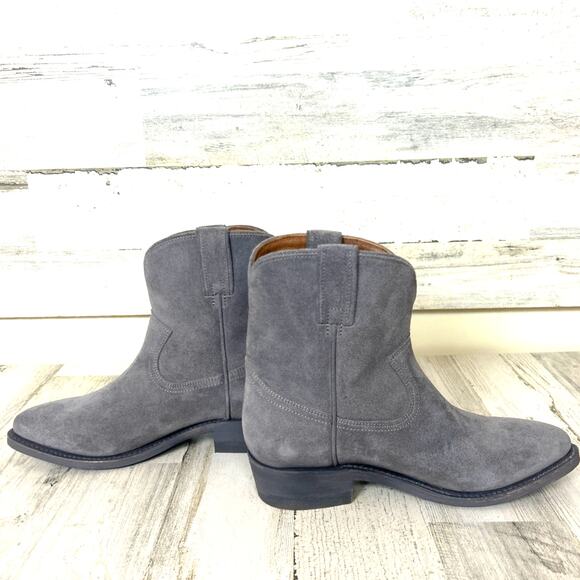 Frye Womens 9 Gray Suede Leather Heeled Pointed Toe Western Ankle Booties NEW - Picture 6 of 9